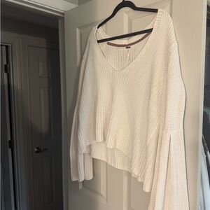 Free People Cream Knit Sweater with Bell Sleeves